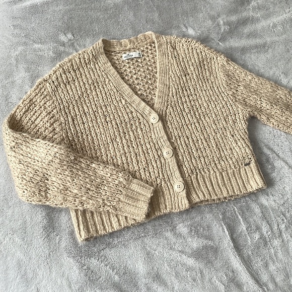 Hollister Cropped Oversized Cardigan Medium Tan